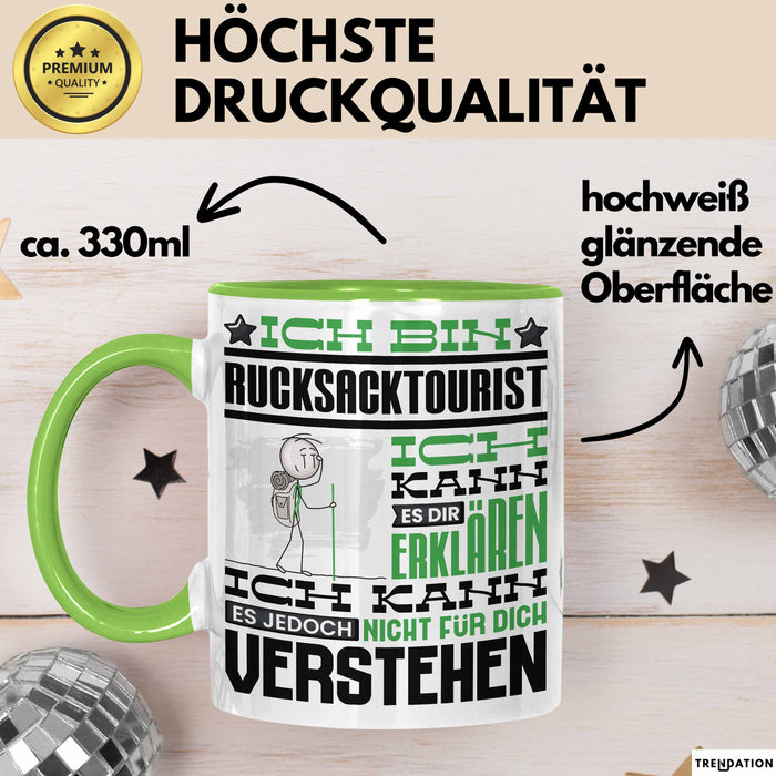 Rucksacktourist Geschenk Kaffee-Tasse Geschenkidee für Rucksacktourist Ich Bin Rucksacktourist Ich Kann Es Dir Erklären Jedoch Nicht Für Dich Verstehen Spruch Lustig Grün Trendation
