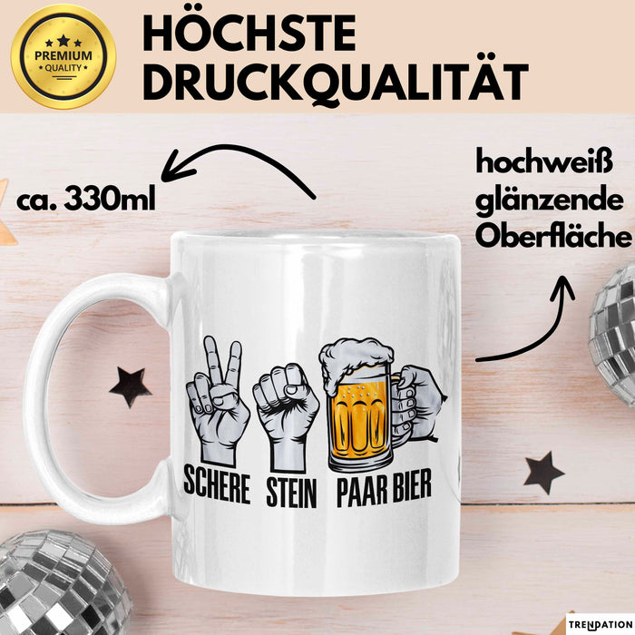 Bier Trinker Trinken Tasse Becher Geschenk Lustige Geschenkidee Spruch Schere Stein Paar Bier Weiß Trendation