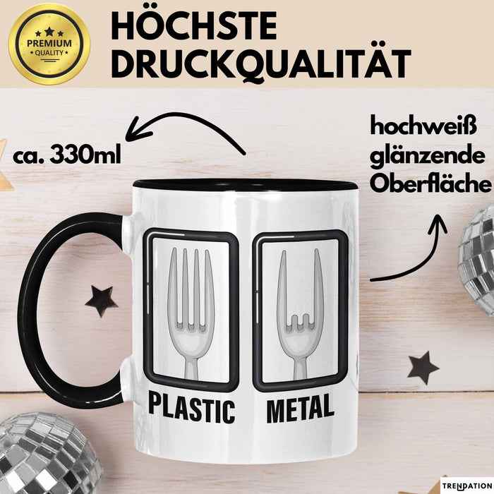 Plastik Tasse Geschenk Plastic Metal Musiker Spruch Geschenkidee Schwarz Trendation