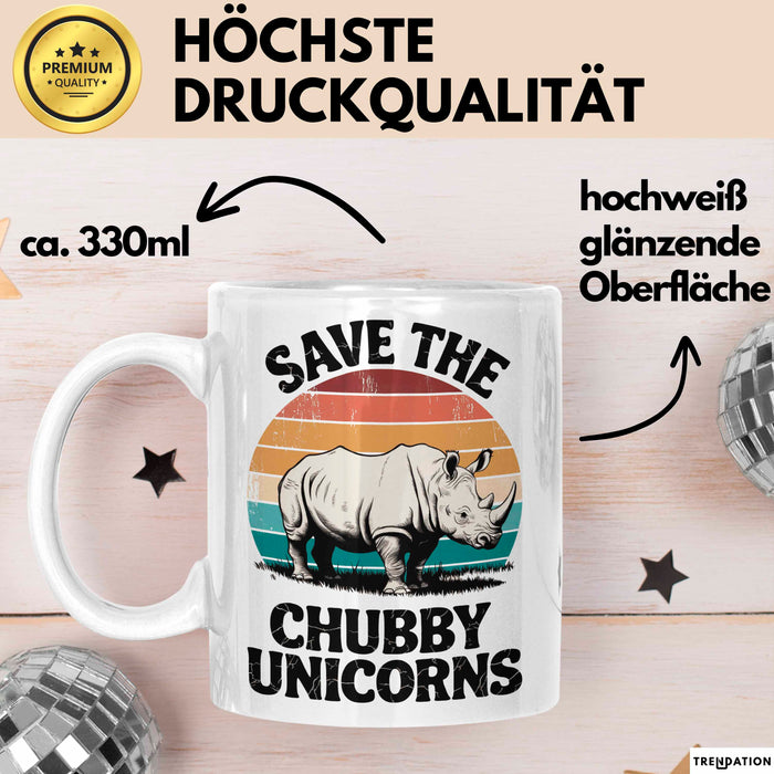 Nashorn Tasse Geschenk Lustige Geschenkidee Spruch Rettet Die Moppeligen Einhörner Weiß Trendation