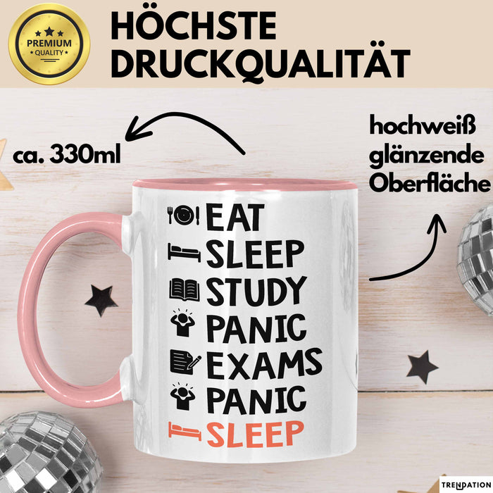 Medizinstudent Arzt Tasse Geschenk Lustige Geschenkidee Spruch Essen Schlafen Lernen Panik Prüfungen Panik Schlafen Rosa Trendation