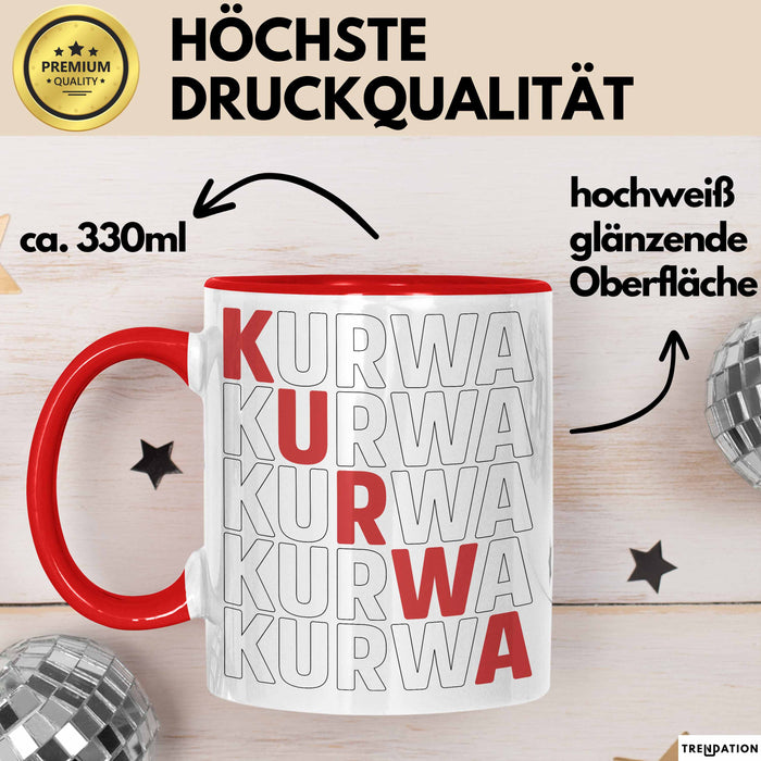 Kurwa Tasse Polen Polska Kaffee-Becher Rot Trendation