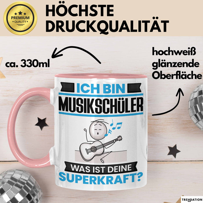 Musikschüler Tasse Geschenk für Musikschüler Geburtstag Lustiger Spruch Kaffee-Becher Was Ist Deine Superkraft Rosa Trendation