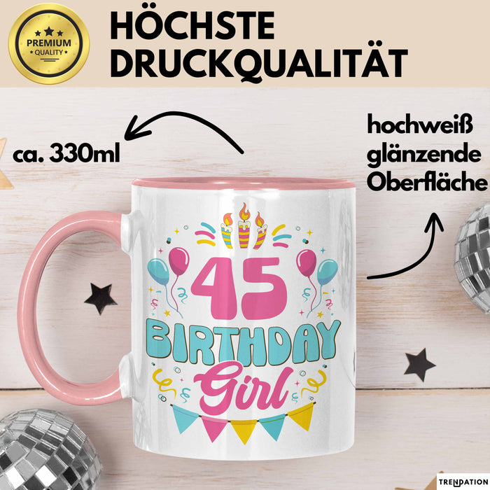 45. Geburtstag Tasse Frauen Mädchen Geschenkidee Lustig 45 Birthday Girl Lustiger Spruch Mutter Mama Rosa Trendation