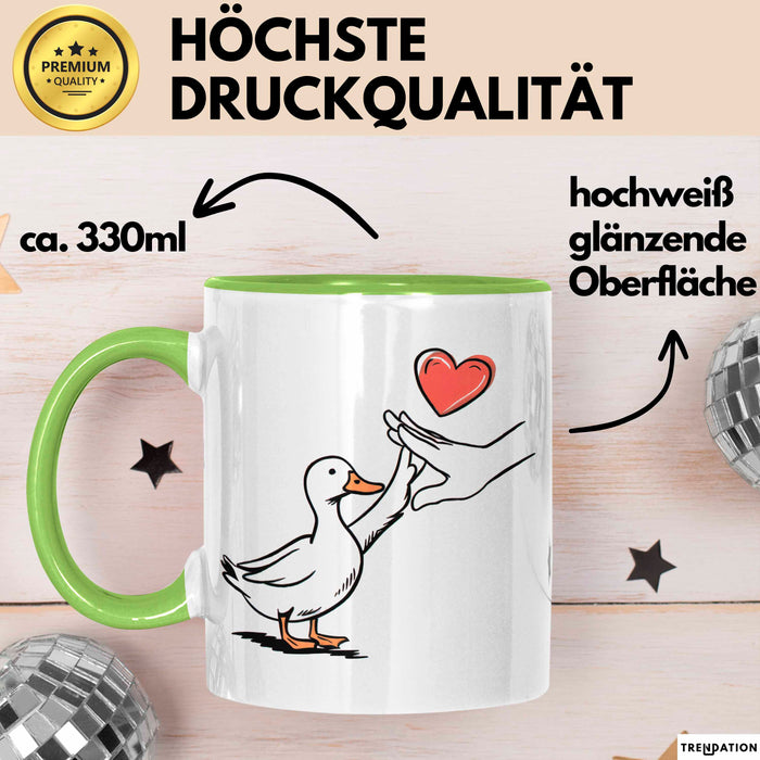 Ente Tier Liebe Herz Tasse Geschenk Lustige Geschenkidee Spruch Grün Trendation