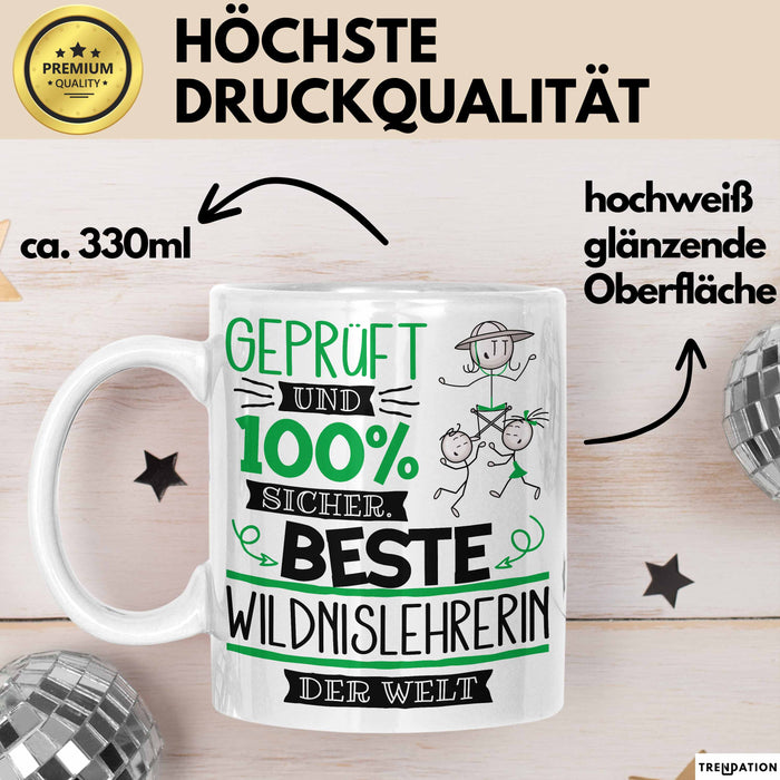 Beste Wildnislehrerin Der Welt Tasse Geschenk für Eine Wildnislehrerin Geprüft Und Sicher Geschenkidee Geburtstag Weihnachten Weiß Trendation