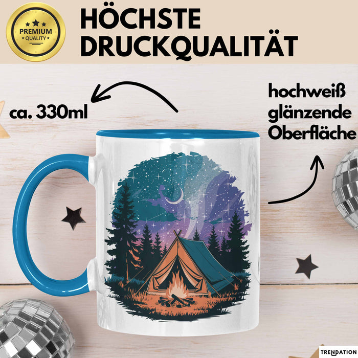 Camper Tasse Geschenkidee für Outdoor Abenteurer Blau Trendation