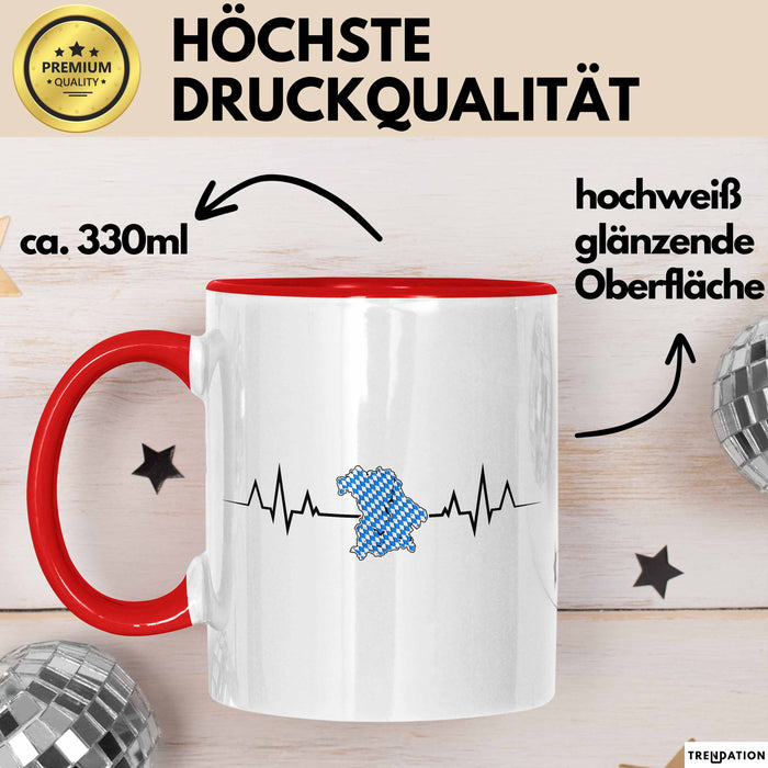 Bayern Tasse Geschenk Bayrische Liebe Geschenkidee München Herzschlag Tasse Kaffee-Becher Krug Rot Trendation