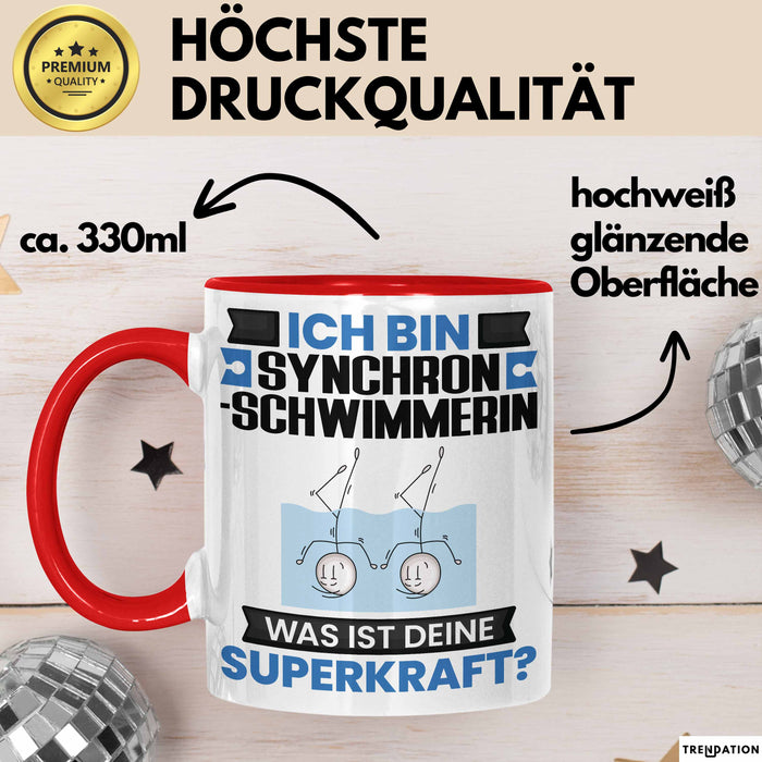 Synchronschwimmerin Tasse Geschenk für Synchronschwimmerin Geburtstag Lustiger Spruch Kaffee-Becher Was Ist Deine Superkraft Rot Trendation