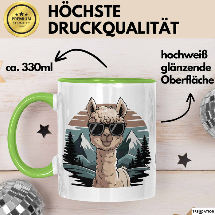 Alpaka Liebhaber Tasse Geschenkidee für Tierfreunde Grün Trendation