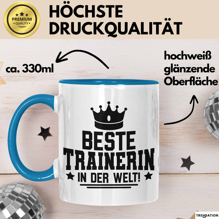 Trainerin Tasse Geschenk Beste Trainerin In Der Welt Fussball Handball Hockey Trainerin Blau Trendation
