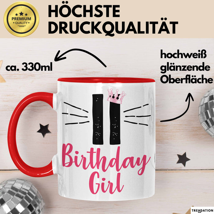 11 Birthday Girl Tasse Mädchen Geschenk 11. Geburtstag Witzig Rot Trendation