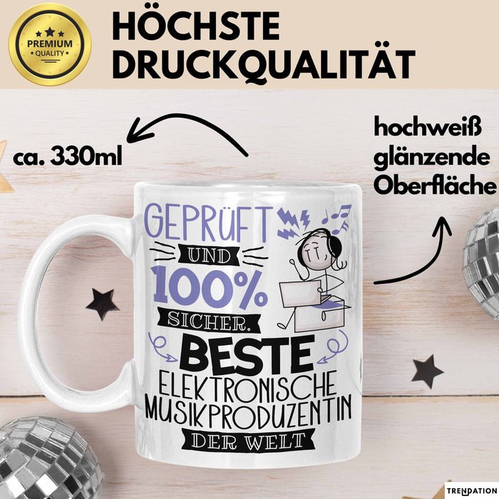 Beste Elektronische Musikproduzentin Der Welt Tasse Geschenk für Eine Elektronische Musikproduzentin Geprüft Und Sicher Geschenkidee Geburtstag Weihnachten Weiß Trendation