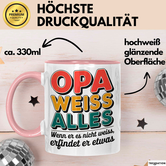 Opa Großvater Tasse Becher Geschenk Lustige Geschenkidee Spruch Opa Weiss Alles Rosa Trendation