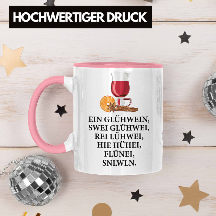 Trendation - Ein Glühwein Tasse Lustig Spruch Glühweinbecher mit Henkel Doppelwandig Glühweintassen Gläser Weihnachtsmarkt Becher Tassen Geschenk - Ein Glühwein Swei Rosa Trendation