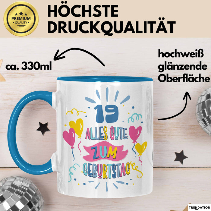 19. Geburtstag Tasse Geschenk Männer Frauen Lustig Alles Gute Zum Geburtstag 19er Geburtstags Grüße Geschenkidee Blau Trendation