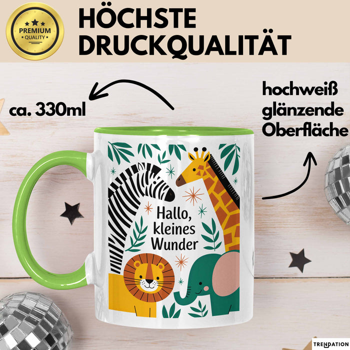 Baby Geburt Neue Eltern Tasse Geschenk Lustige Geschenkidee Spruch Kleines Wunder Grün Trendation