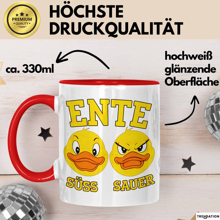 Quietscheente Tier Tasse Geschenk Lustige Geschenkidee Spruch Ente Süss Sauer Rot Trendation
