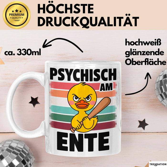 Quietscheente Tier Tasse Geschenk Lustige Geschenkidee Spruch Psychisch Am Ente Weiß Trendation