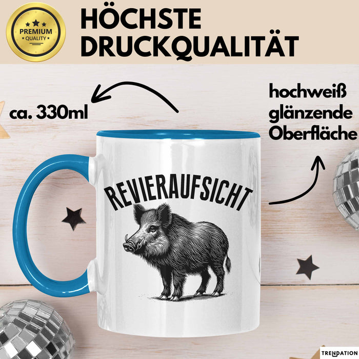 Jäger Tasse Geschenk Revieraufsicht Geschenkidee Wildschwein Geschenke Jägerin Blau Trendation