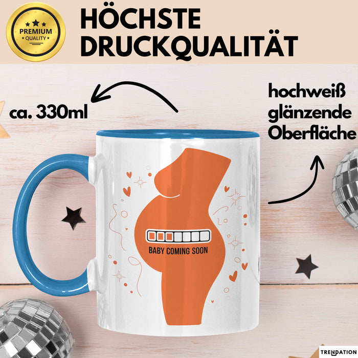 Werdende Mama Tasse Geschenk Lustige Geschenkidee Spruch Für Bald Mütter Blau Trendation