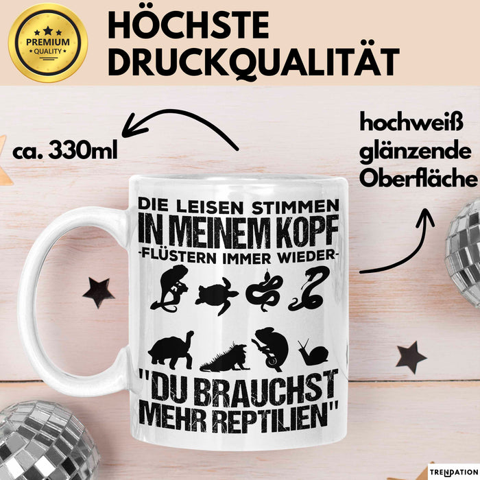 Reptil Bartagame Tasse Geschenk Lustige Geschenkidee Spruch Die Leisen Stimmen In Meinem Kopf Flüstern Immer Wieder Weiß Trendation