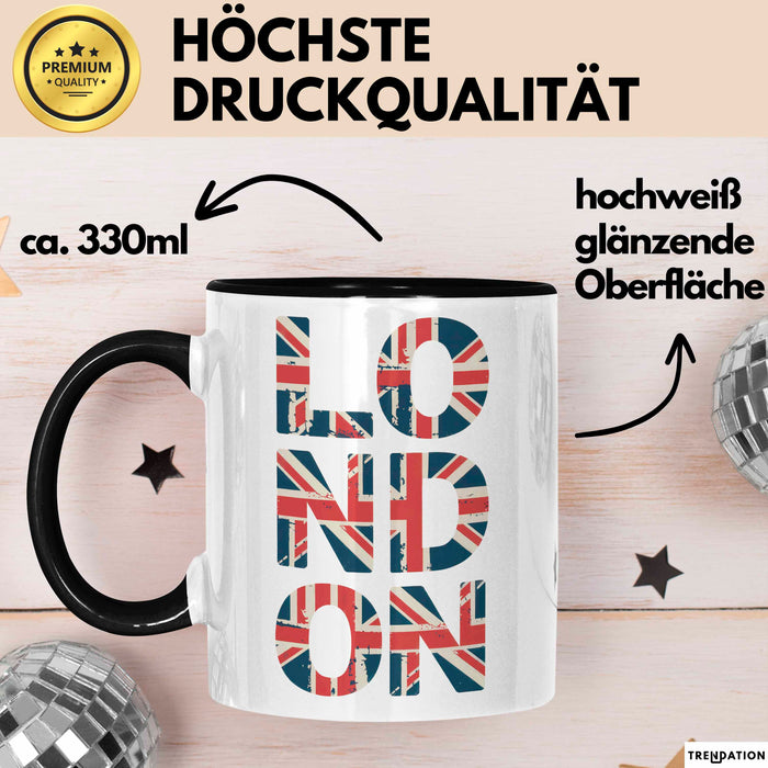 England Flagge London Tasse Geschenk Lustige Geschenkidee Spruch Schwarz Trendation