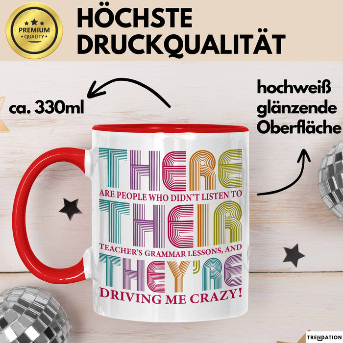 Englischlehrer Unterricht Tasse Geschenk Lustige Geschenkidee Spruch There Their They’Re Rot Trendation