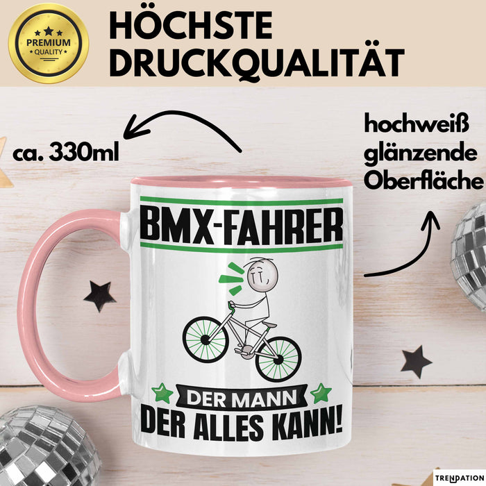 BMX-Fahrer Tasse Geschenk für BMX-Fahrer Der Mann Der Alles Kann Geschenkidee zum Geburtstag Rosa Trendation