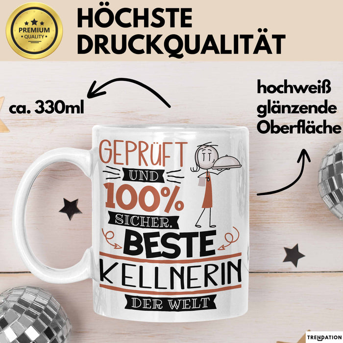 Beste Kellnerin Der Welt Tasse Geschenk für Eine Kellnerin Geprüft Und Sicher Geschenkidee Geburtstag Weihnachten Weiß Trendation