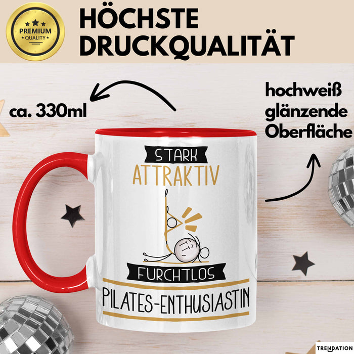 Pilates-Enthusiastin Tasse Geschenk Becher Stark Attraktiv Furchtlos Pilates-Enthusiastin Lustige Geschenkidee Rot Trendation