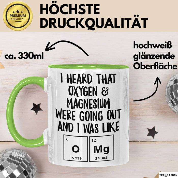 Chemielehrer Unterricht Tasse Geschenk Lustige Geschenkidee Spruch Ich Habe Gehört Dass Sauerstoff & Magnesium Ausgehen Grün Trendation