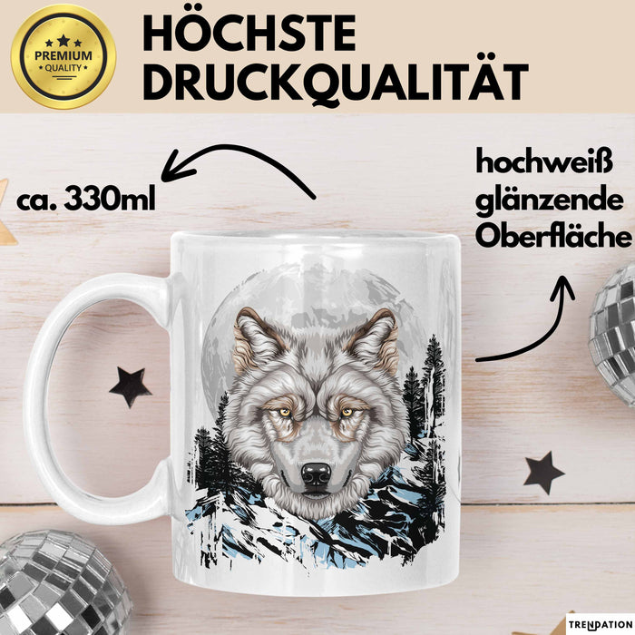 Wolf Tasse Geschenk Abstrakt Wölfe Mondlandschaft Geschenkidee Weiß Trendation