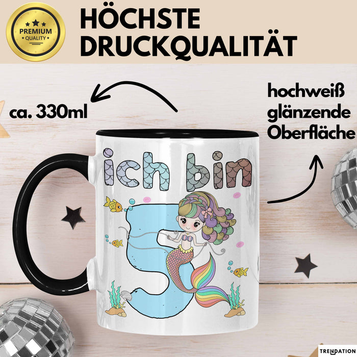 5. Geburtstag Mädchen Geschenk Meerjungfrau Geschenk Tasse für Mädchen Nymphe Nixe Becher Grafik Schwarz Trendation