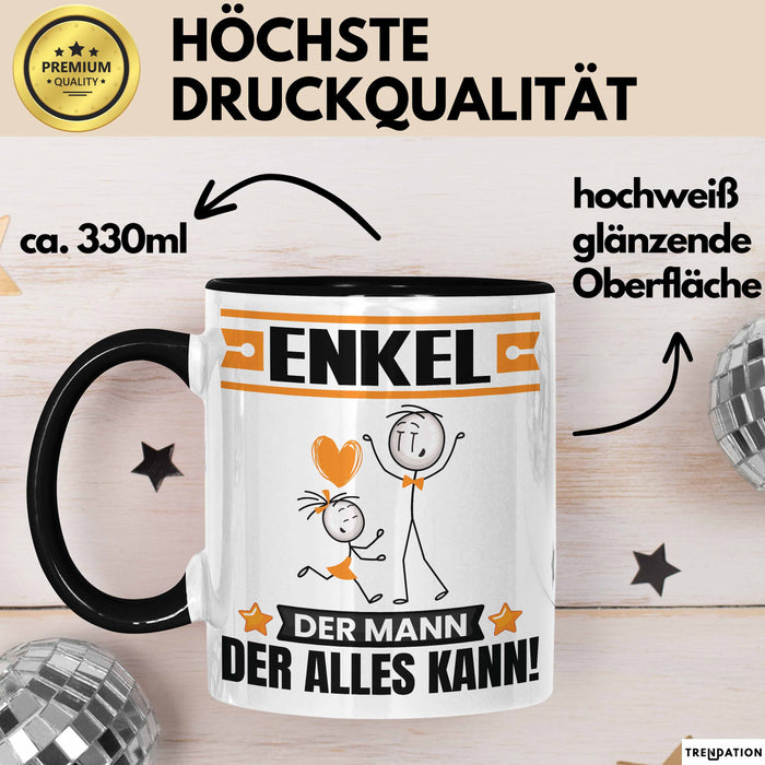 Enkel Tasse Geschenk für Enkel Der Mann Der Alles Kann Geschenkidee zum Geburtstag Schwarz Trendation