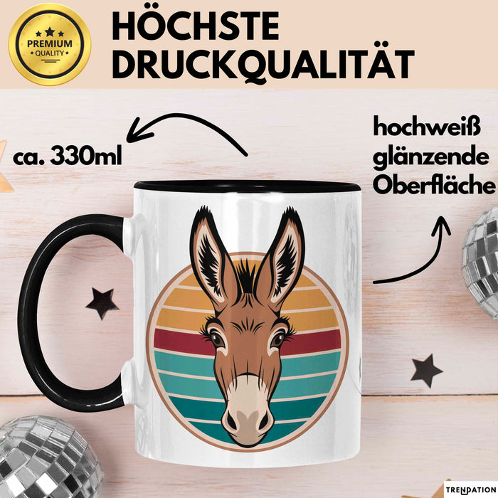 Retro Esel Tasse Geschenk Lustige Geschenkidee Spruch Schwarz Trendation
