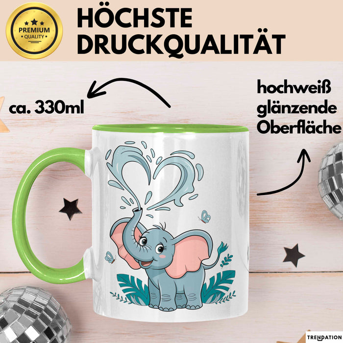 Elefantenliebhaber Tasse Geschenkidee für Wildtier Fans Grün Trendation