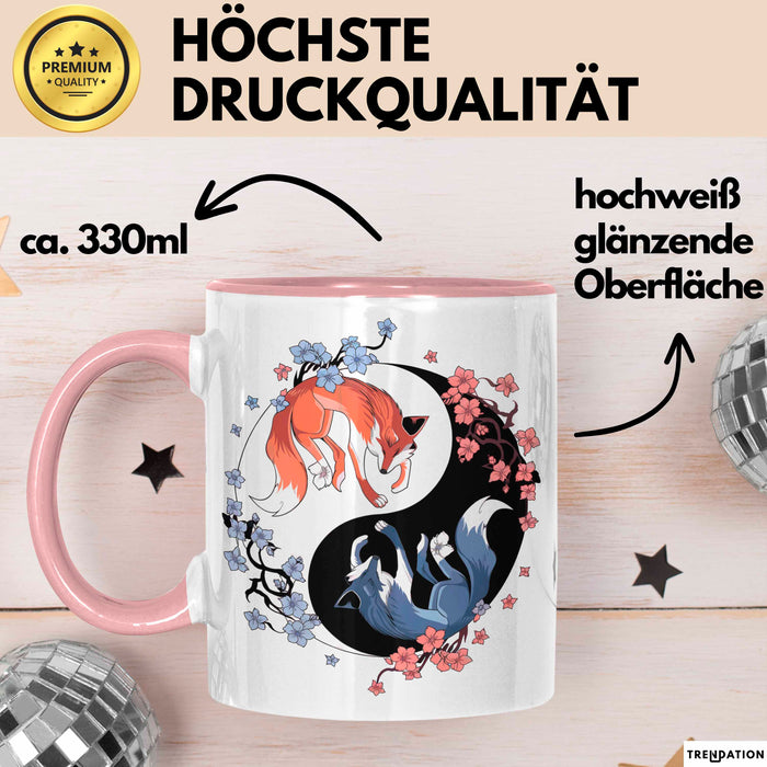 Fuchs Tierliebhaber Tasse Geschenk Lustige Geschenkidee Spruch Japanischer Kitsune Fuchs Rosa Trendation