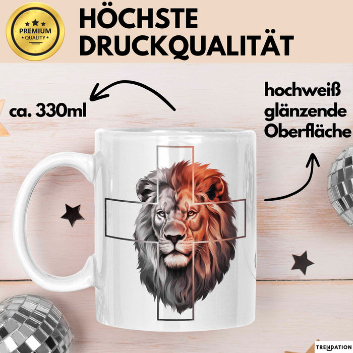Jesus Löwe von Juda Tasse Geschenk Lustige Geschenkidee Spruch Weiß Trendation
