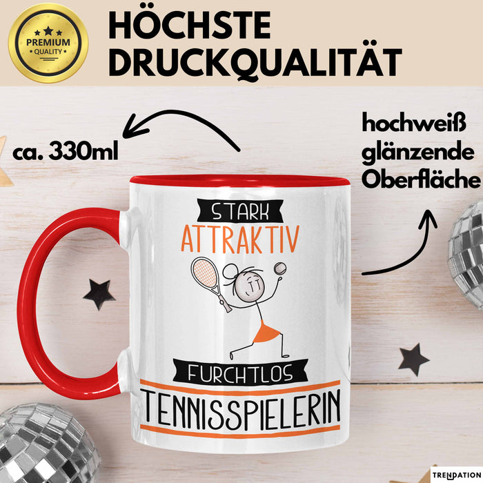 Tennisspielerin Tasse Geschenk Becher Stark Attraktiv Furchtlos Tennisspielerin Lustige Geschenkidee Rot Trendation