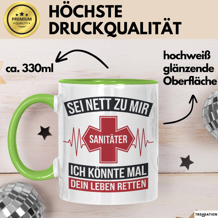 Sanitäter Tasse Geschenk Rettet Leben Notfalldienst Tasse Grün Trendation