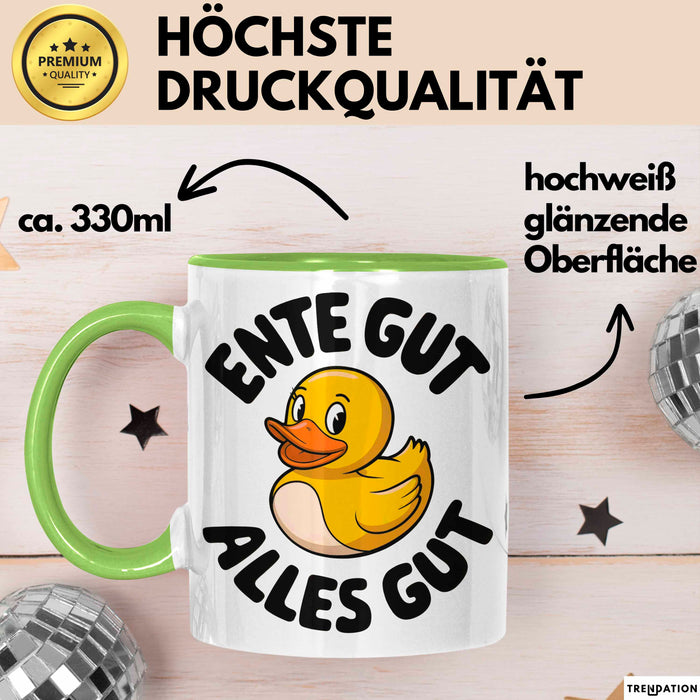 Gelbe Ente Tasse Geschenk Lustige Geschenkidee Spruch Ente gut alles gut Grün Trendation