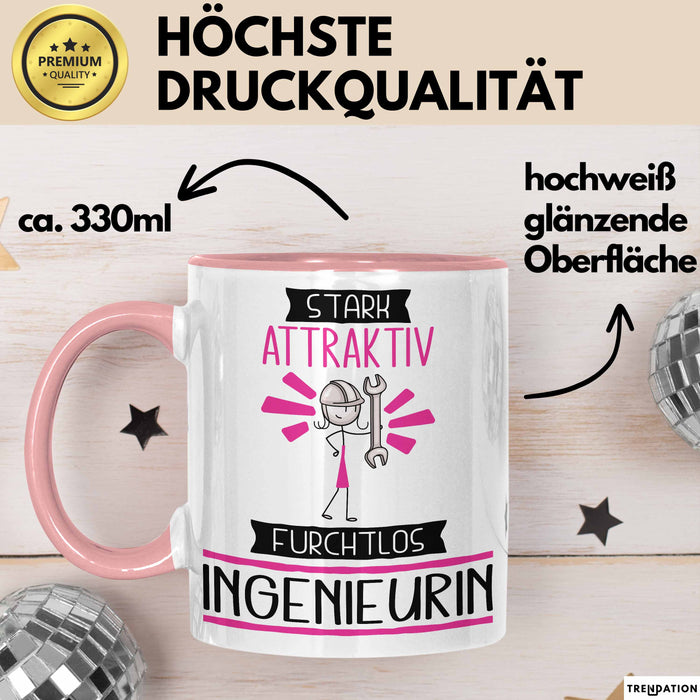 Ingenieurin Tasse Geschenk Becher Stark Attraktiv Furchtlos Ingenieurin Lustige Geschenkidee Rosa Trendation