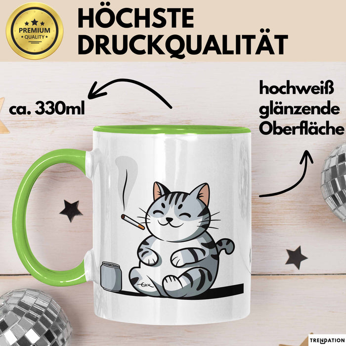Sarkastische Rauchende Katze Sarkasmus Tasse Geschenk Lustige Geschenkidee Spruch Grün Trendation