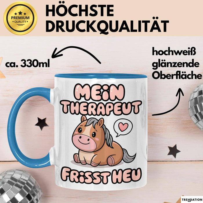 Pferde Tierliebhaber Tasse Geschenk Lustige Geschenkidee Spruch Mein Therapeut Frisst Heu Blau Trendation