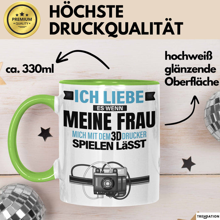 3D Drucker Tasse "Ich Liebe Meine Frau" Geschenk für Ehepartner und Technikfans Grün Trendation