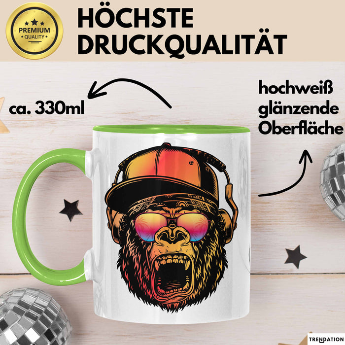Affe Grafik Tasse Coole Tassen Geschenkidee Jungs Dj Chimpanse Becher Grün Trendation
