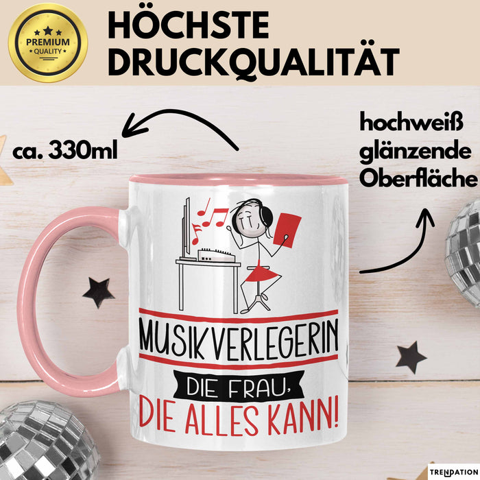 Musikverlegerin Geschenk Tasse Becher Die Frau Die Allen Kann Geschenkidee für eine Musikverlegerin Lustig Rosa Trendation