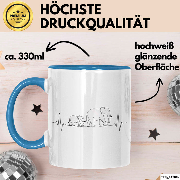 Elefant Tier Tasse Geschenk Lustige Geschenkidee Spruch Elefanten Herzschlag Blau Trendation