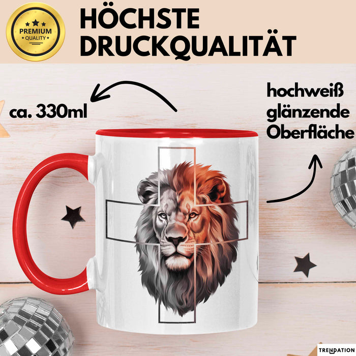 Jesus Löwe von Juda Tasse Geschenk Lustige Geschenkidee Spruch Rot Trendation